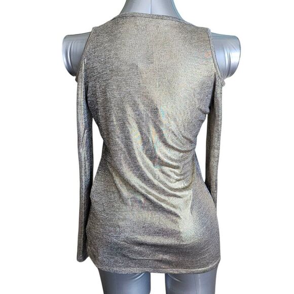 Michael Kors Women's Gold Metallic Off Shoulder Top Size S – Long Sleeve** - Picture 2 of 5